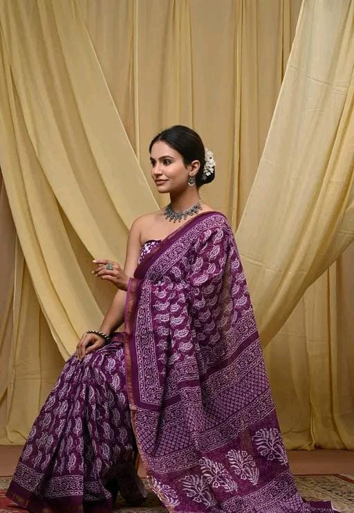 Jaipuri hand block printed soft cotton saree