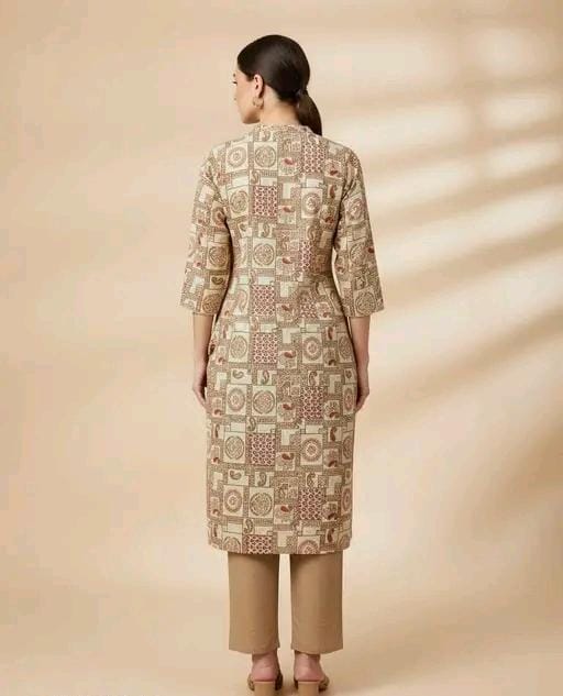 Jaipuri golden check print kurti for women