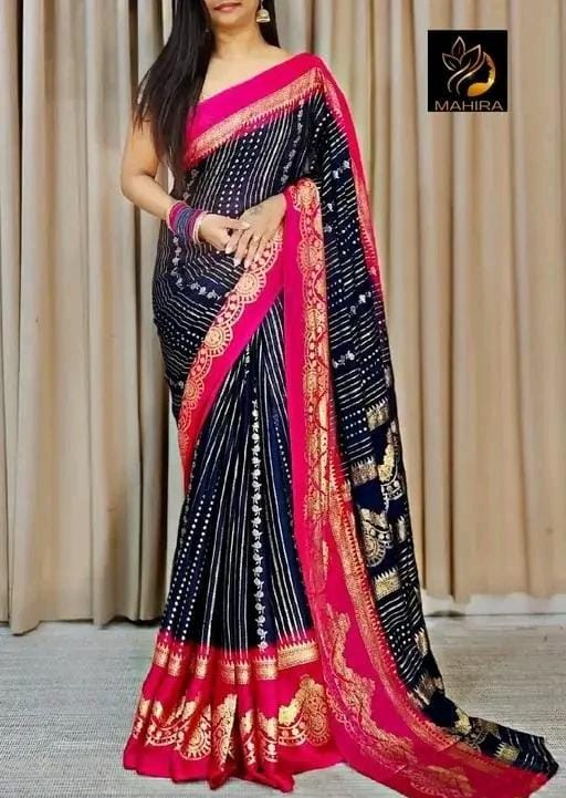 Fancy printed saree with pallu blouse