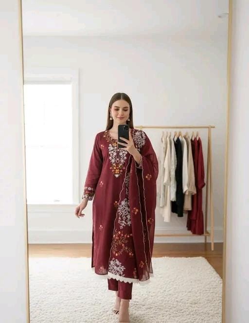Chanderi cotton salwar suit with dupatta set