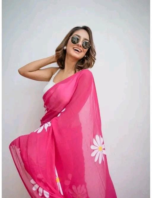 Floral linen printed saree for women