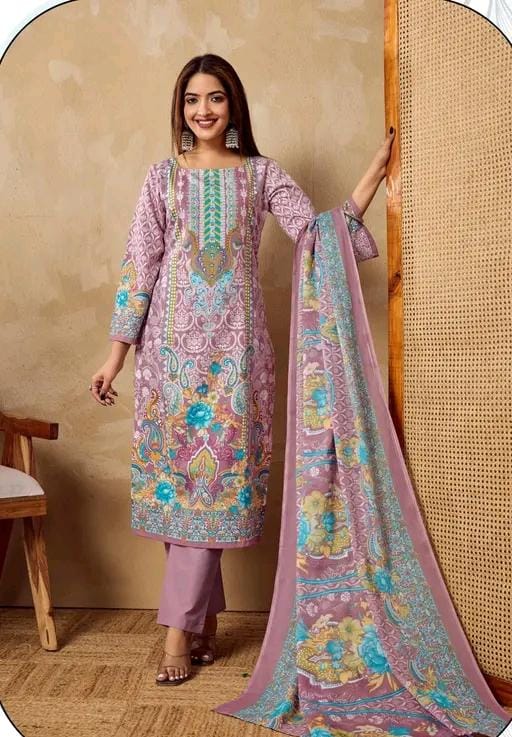 New printed suit with floral design pure cotton