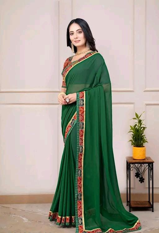Fancy georgette plain saree with blouse