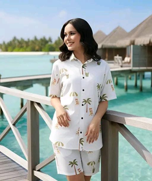 Laycra printed shirt & shorts co -co ord set for women