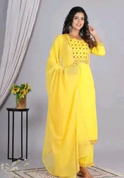 LVISH CRAFTS Women Rayon A-line Embroidred Long Kurti With Palazzos and Dupatta Set