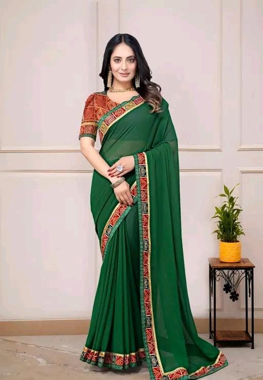 Fancy georgette plain saree with blouse