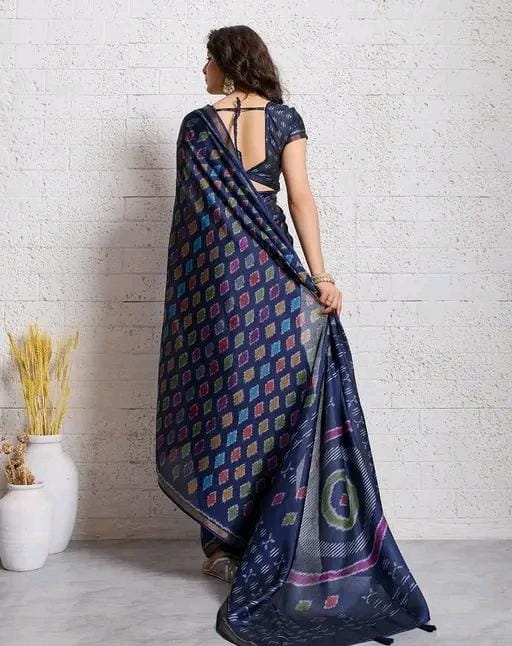 Miwa nevy woven printed art silk saree for women