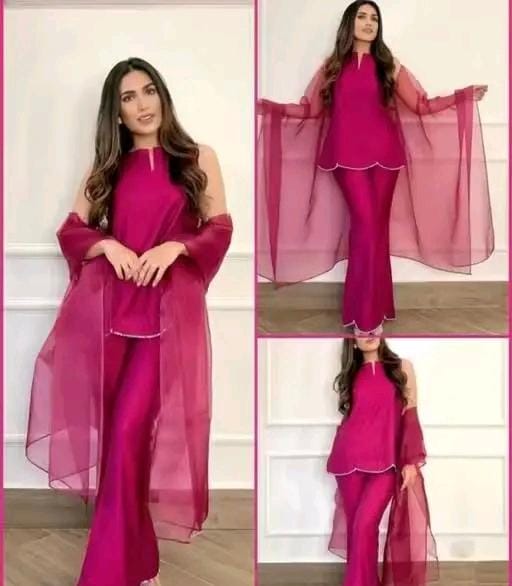 Women fancy pink cord kurti plazo kurti