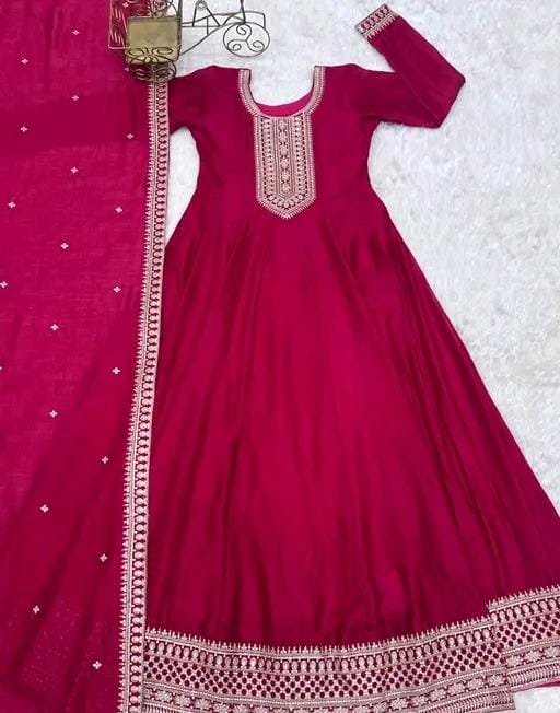 Presenting new high vichitra silkgown with dupatta set