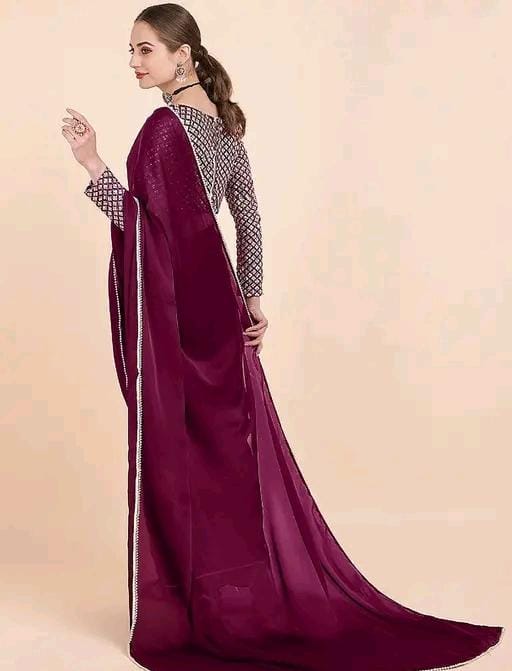 Trendy satin silk fabric saree with embroideryvpattern blouse