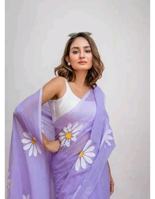Floral linen printed saree for women