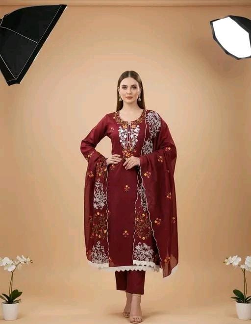 Chanderi cotton salwar suit with dupatta set