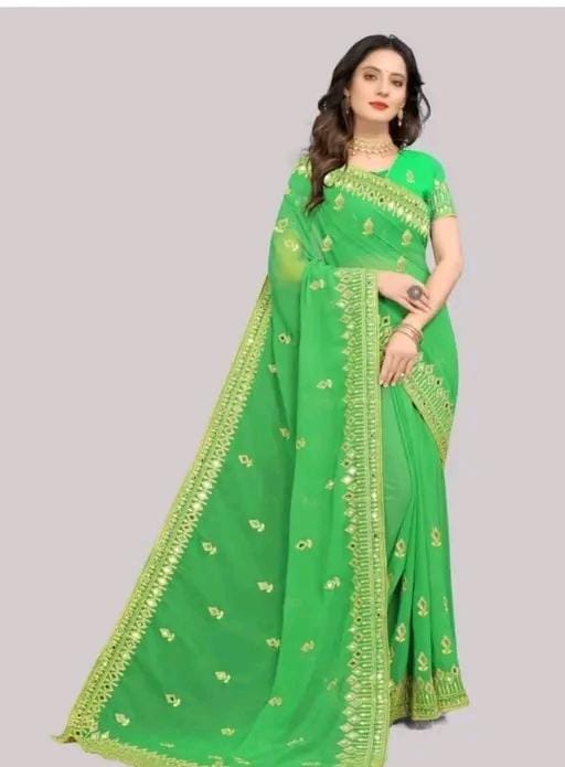 Embroidery mirror saree