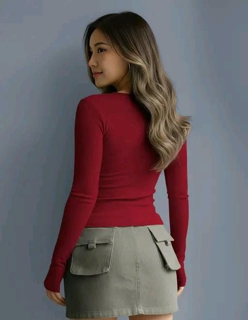 Casual polyester blend round neck with buttons long sleeves stylish top