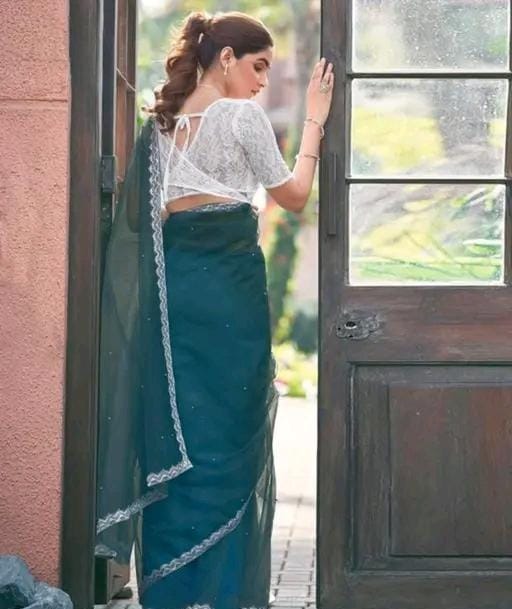 Super net tissue embellished saree lace border