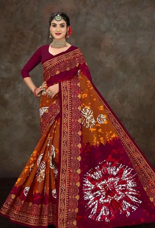 Women printed pure cotton saree with floral design