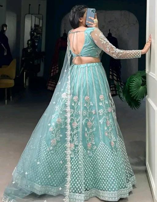Thread work semi stitched lehenga with blouse stitched with dupatta