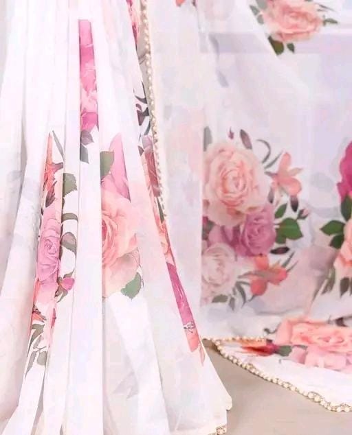 Print georgette saree with pearl lace border and matching blouse