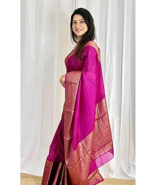 Royal banarasi soft semi silk saree with blouse piece for womens