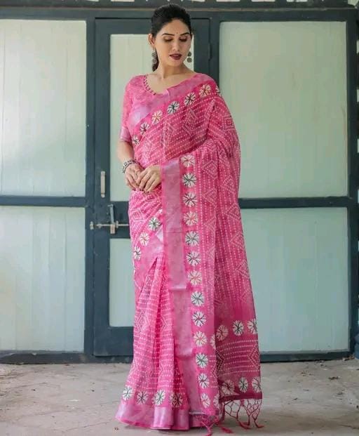 Women 's linen cotton saree party daily