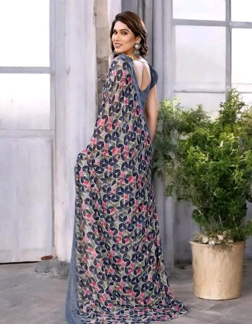 Daily wear georgette saree with blouse (pack of 2)