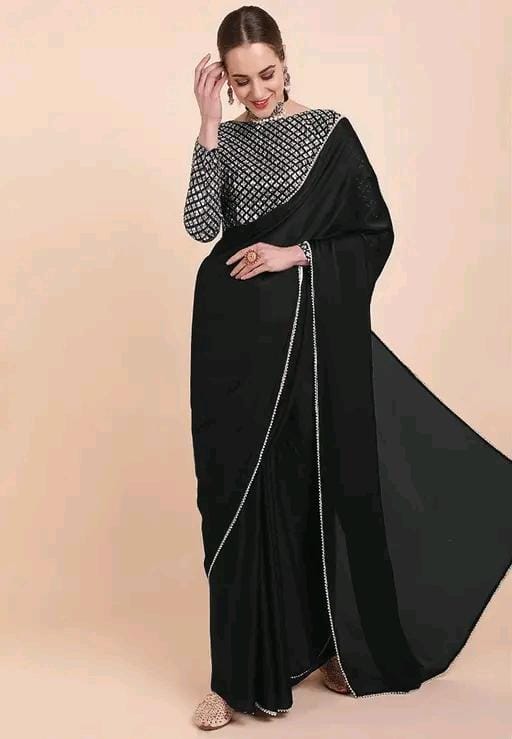 Trendy satin silk fabric saree with embroideryvpattern blouse