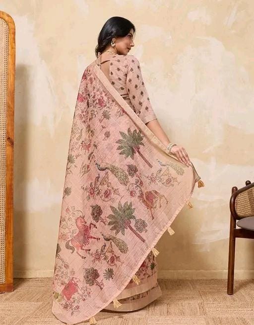 Fancy women print printed silk saree with blouse