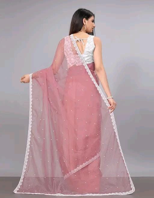 Women fancy supernet beads and stone saree with jackard blouse