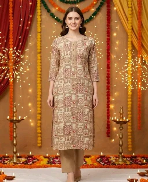 Jaipuri golden check print kurti for women