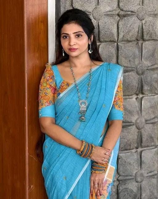 Linen cotton print sarer for women