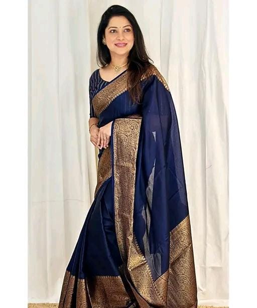 Royal banarasi soft semi silk saree with blouse piece for womens