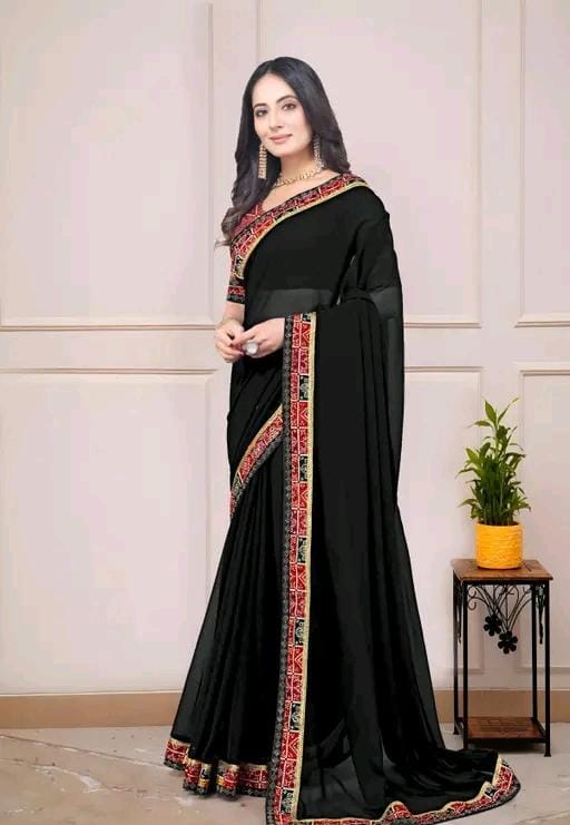 Fancy georgette plain saree with blouse
