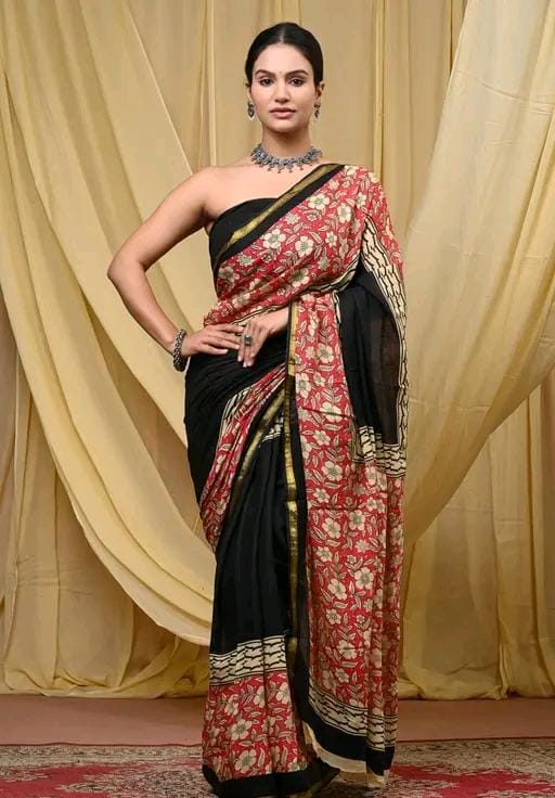 Jaipuri hand block printed soft cotton saree