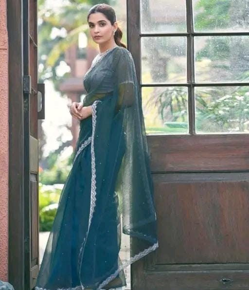 Super net tissue embellished saree lace border