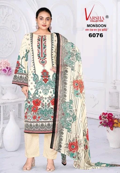 Creps printed unstitched dress material wirh dupatta