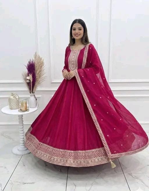 Presenting new high vichitra silkgown with dupatta set