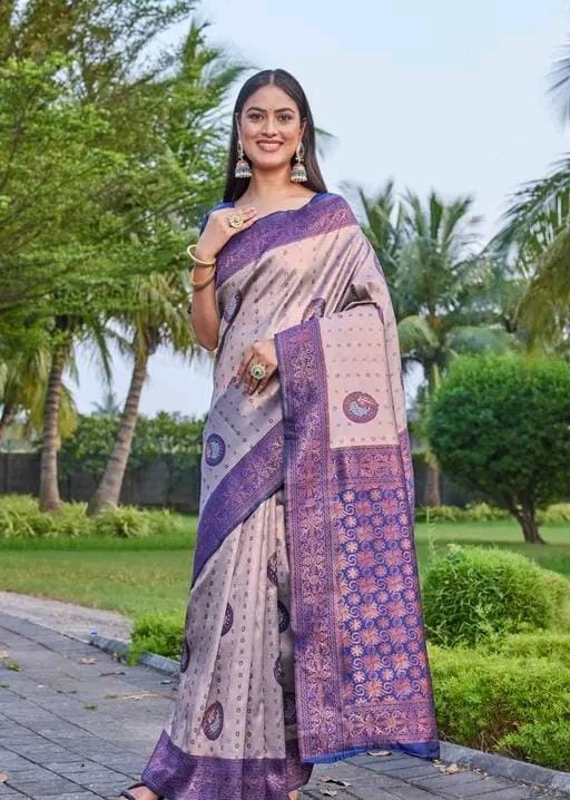 Woven srlf design pista colour banarasi saree