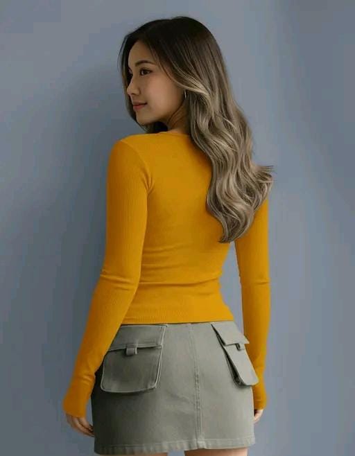 Casual polyester blend round neck with buttons long sleeves stylish top