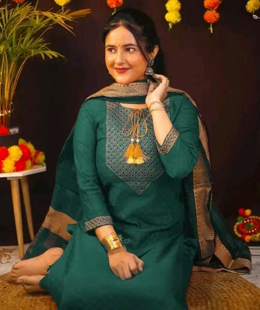 Embroidered cotton kurta pant dupatta