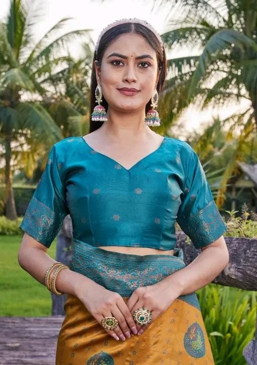 Woven srlf design pista colour banarasi saree