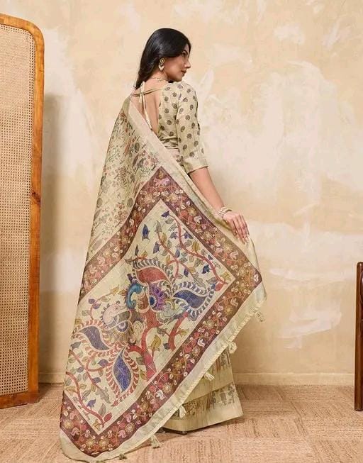 Fancy women print printed silk saree with blouse