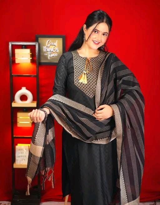 Embroidered cotton kurta pant dupatta