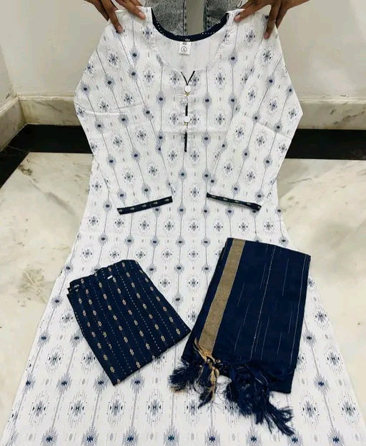 Blue & white priented cotton kurta