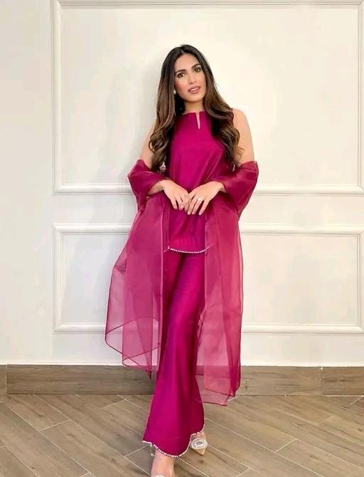 Women fancy pink cord kurti plazo kurti