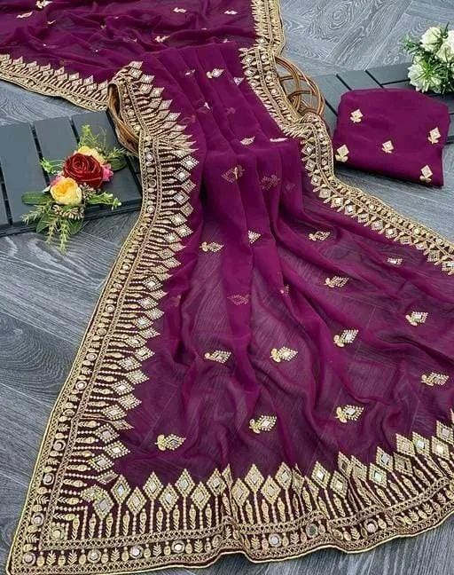 Embroidery mirror saree