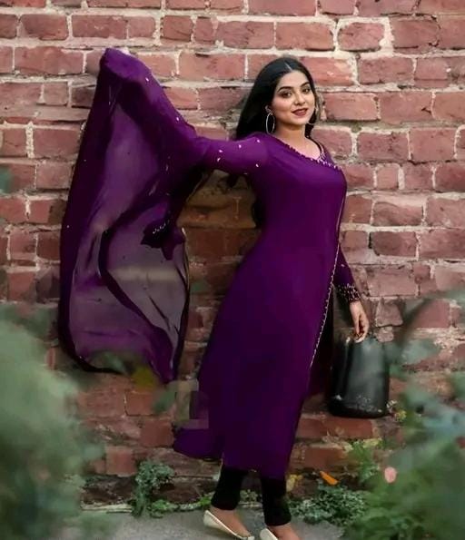 Parple anarkali kurti bembroidered dupatta for women