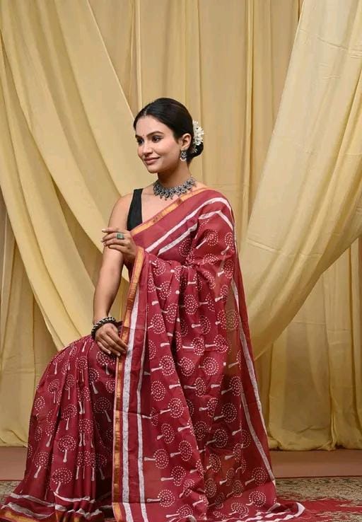 Jaipuri hand block printed soft cotton saree