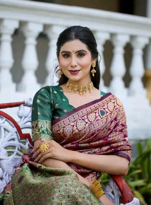 Fancy women cotton silk saree with blouse