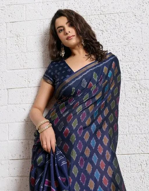Miwa nevy woven printed art silk saree for women