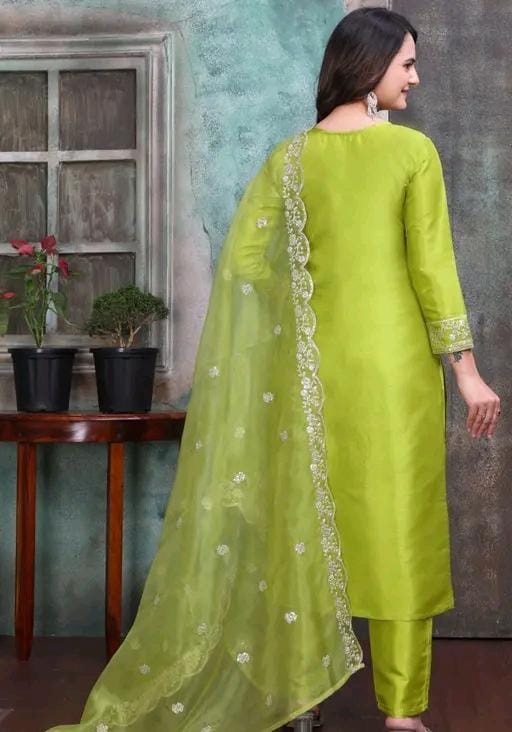 Rayon slub embroidered kurta set with dupatta